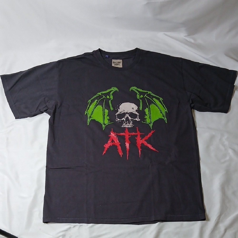 Gallery Dept Black Tee with Green Wings & Red ATK Skull